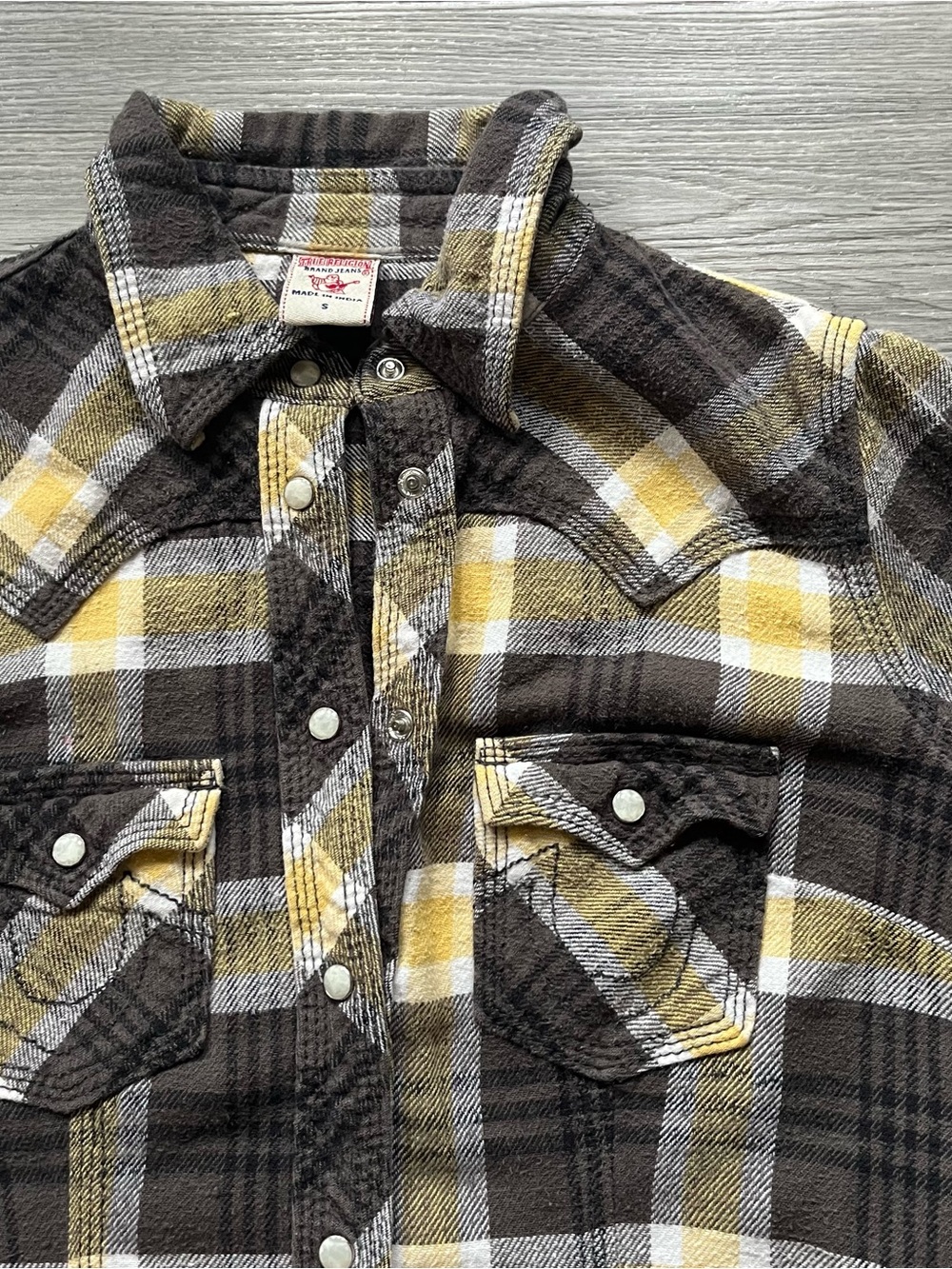 True Religion Plaid Yellow & Grey Flannel